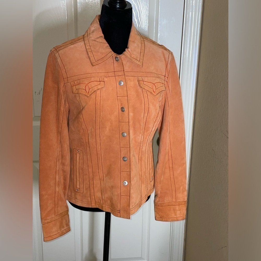 Live a Little Women's Suede Leather Jacket Medium Rose Pink Western Snap Buttons